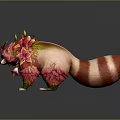 Fantasy Game Movie Character Raccoon With Red Pink Flowers Green Leaves And Striped Tail