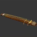 Traditional Brown Guqin Household Item with Clear Visible Strings and Red Tassel Decoration