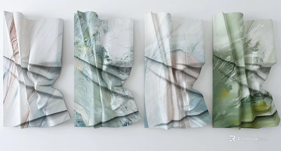 Abstract Textured Modern Wall Decor With Green And White Artistic Design Tones 3d model 