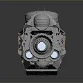 Sci-Fi Spaceship Model With Reflective Metallic Surface Complex Structure And Engine Details