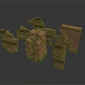 Ancient Architectural Ruins With Stone Brick Structures Various Shapes And Moss Weathered Traces