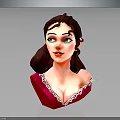 3D Female Character with Brown Hair Green Eyes and Red Dress White Lace Portrait
