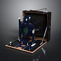 Vintage Folding Camera Classic Photography Equipment With Leather Case Bellows And Wooden Base