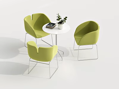 Green Chairs And White Round Table Set With Small Plant And Book 3d model