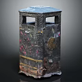 Worn Metal Trash Can With Rusty Surface Colorful Graffiti And Open Top