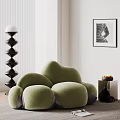 Modern Green Single Sofa with Cloud Shaped Design Black Floor Lamp and Side Table 3d model