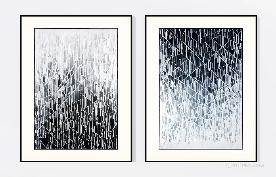 Modern Abstract Black And White Framed Decorative Prints With Geometric Patterns 3d model