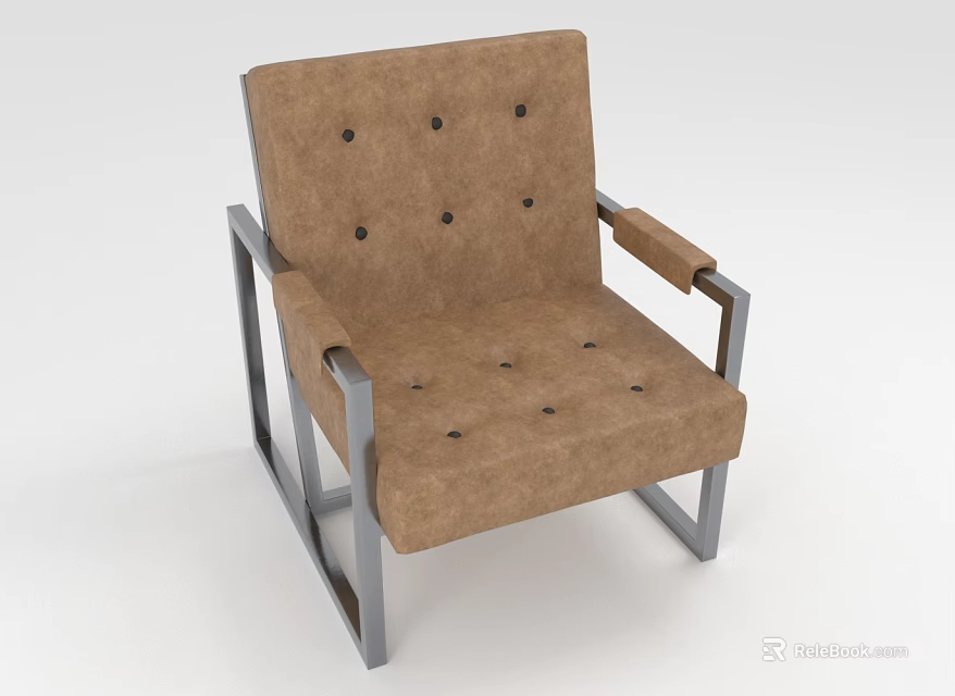 Brown Fabric Armchair With Metal Frame And Button Tufted Design 3d model 