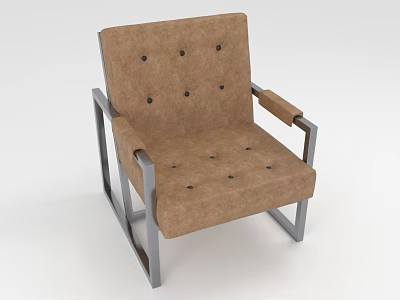 Brown Fabric Armchair With Metal Frame And Button Tufted Design 3d model