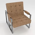 Brown Fabric Armchair With Metal Frame And Button Tufted Design