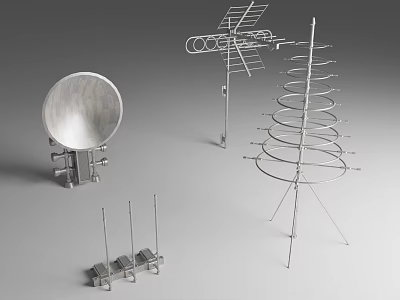 Different Types of Outdoor Communication Antennas Including Parabolic Yagi and Helical Designs 3d model