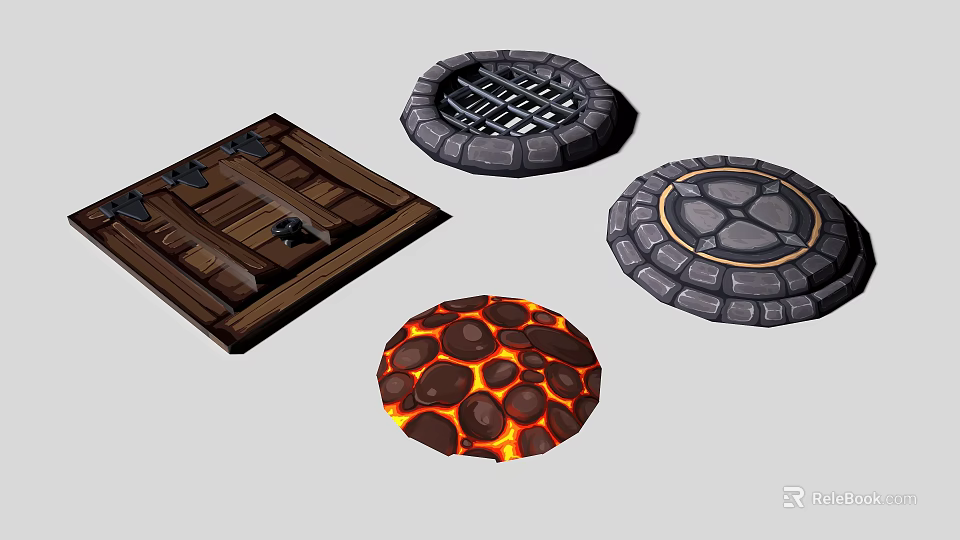 DP Device Collection Featuring Wooden Square Grated Stone And Lava Textured Circular Designs 3d model 