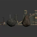 Various Architectural Building Components Including Stone Blocks Pillars Steps And Different Shapes
