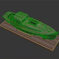 Detailed Vintage Wooden Model Boat With Green Hull And Classic Design On Display Stand
