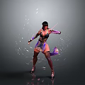 Woman In Elaborate Armored Outfit Wielding Sword With Dynamic Shattering Effects