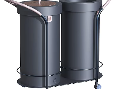 Modern Black Double Trash Bins With Lid Metal Stand Handles And Wheels For Home 3d model