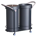 Modern Black Double Trash Bins With Lid Metal Stand Handles And Wheels For Home