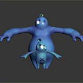 Large And Small Blue Creatures With Green Antennas And Body Stars