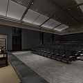 Modern Meeting Room With Rows Of Seats Large Projection Screen And Natural Landscape