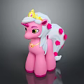 Cute Pink Pony Toy Figure With Golden Crown White Mane Pink Flower Decorations And Necklace