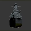 Large Gray Warship With Multiple Decks Turrets And Greenish Brown Bottom
