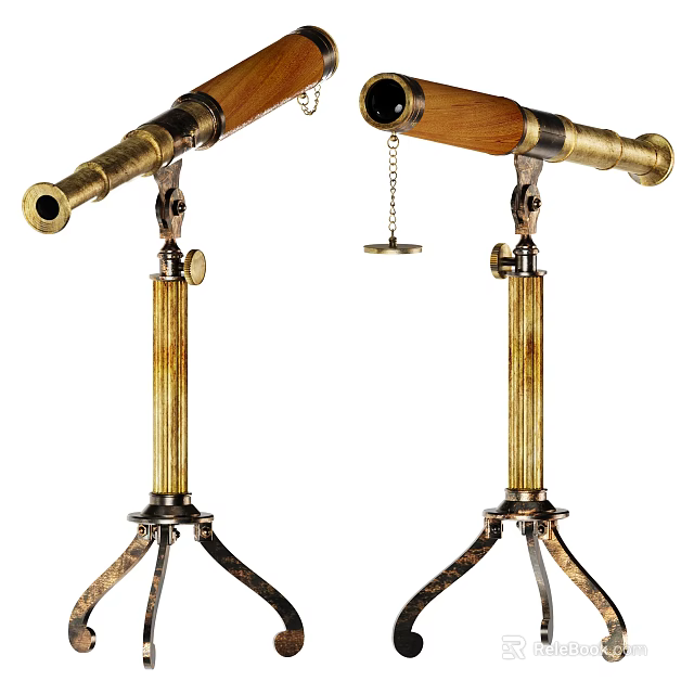 Vintage Commercial Telescopes With Wooden Brass Bodies And Tripod Stands 3d model 