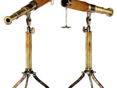 Vintage Commercial Telescopes With Wooden Brass Bodies And Tripod Stands 3d model