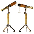 Vintage Commercial Telescopes With Wooden Brass Bodies And Tripod Stands