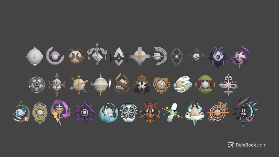 Various Weapon Designs Featuring Unique Intricate Styles And Colors 3d model