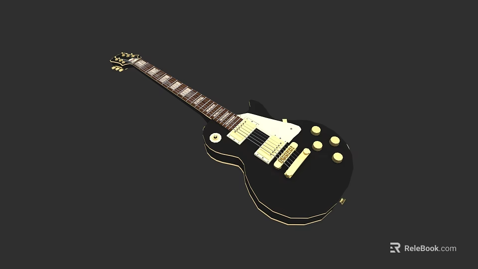 Black Electric Guitar With Gold Accents And Classic Body Design 3d model 