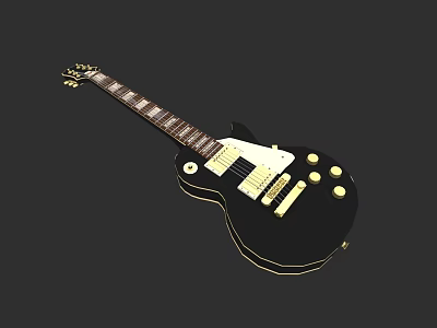 Black Electric Guitar With Gold Accents And Classic Body Design 3d model