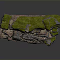 Natural Wood Stone Rock with Green Moss Cracks Layers and Reflective Base Surface