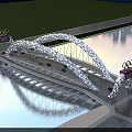 Modern Arch Bridge Urban Night View With LED Lighting And Steel Structure Design