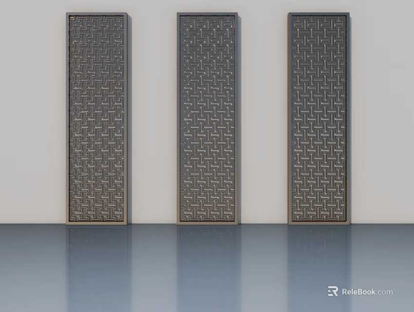 Three Modern Swing Doors With Intricate Geometric Patterns On Light Background 3d model
