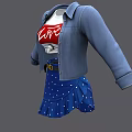 Trendy Clothing With Blue Denim Jacket White Love Print T-shirt Blue Polka Dot Ruffled Skirt