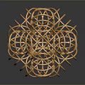 Copper Wire Spherical Sculpture With Intertwined Metal Design And Reflection On Dark Background