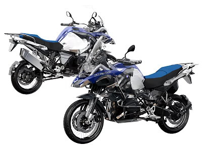 Blue And Black Adventure Touring Motorcycles With Dual Seats And Sleek Body Design 3d model