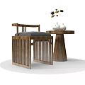 Modern Wooden Frame Leisure Chair With Gray Cushion And Side Table Decorative Items