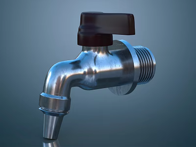Stainless Steel Water Faucet With Black Handle And Polished Metal Spout Design 3d model