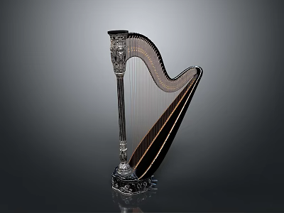 Elegant Harp as Home Living Decorative Musical Instrument with Wooden Design and Metal Accents 3d model