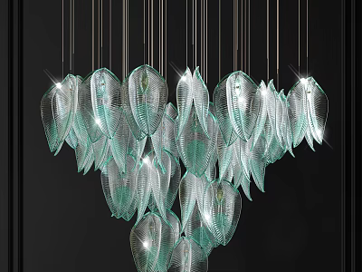 Elegant Contemporary Crystal Chandelier With Leaf Shaped Turquoise Glass And Illuminated Glow 3d model