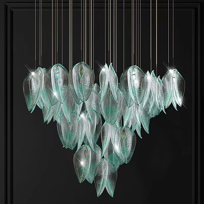 Elegant Contemporary Crystal Chandelier With Leaf Shaped Turquoise Glass And Illuminated Glow 3d model