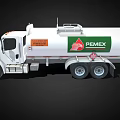 White PEMEX Fuel Tanker Truck With Green Leaf Logo And Orange Labels