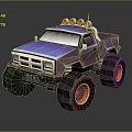 Rugged Terrain Designed For Purple Monster Truck With Oversized Tires And Roof Lights