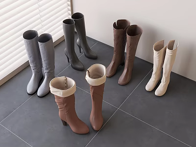 Suede Knee High Boots In Gray Black Brown And Beige High Heeled Indoor 3d model