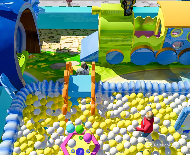 Vibrant Playground Equipment with Ball Pit Slide Colorful Balls and Kids Playing 3d model 