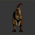 Orange Brown Dinosaur Figure With Red Yellow Crest Standing On Dark Background