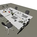 Modern Office Desk Setup With Laptop Desk Lamp Potted Plant And Ergonomic Chairs