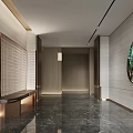Modern Foyer Hallway Design with Marble Floor Artwork and Lighting