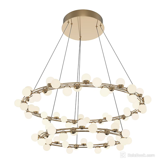 Modern Elegant Layered Circular Chandelier With White Bulbs And Metallic Frame Hanging From Ceiling 3d model 